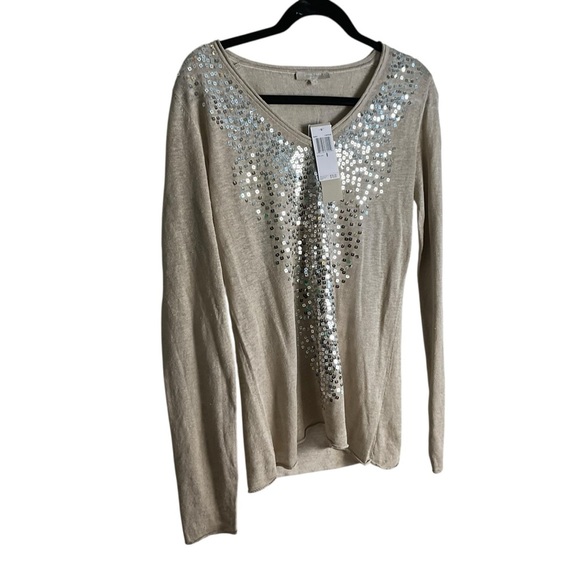 Joan Vass Tan Sequin Long Sleeve Blouse - Picture 2 of 8